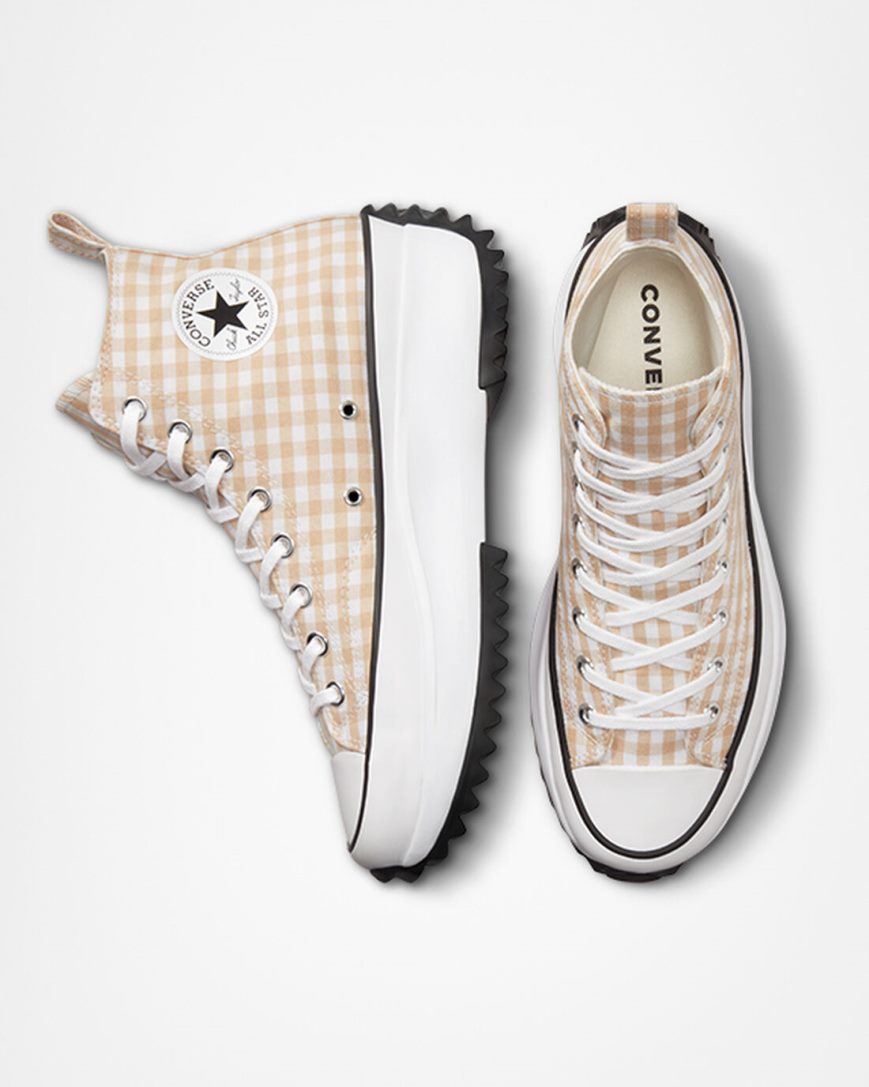 Men's Converse Run Star Hike Gingham High Top Platform Shoes Beige / White / Black | AU 985C6Y